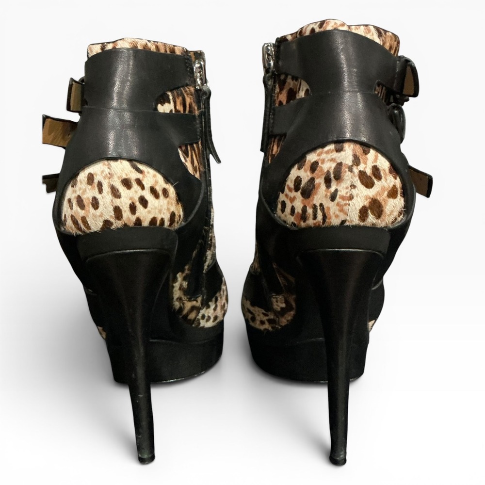 L.A.M.B. Calf Hair Gwen Stefani Leopard Leather Y2K Stiletto Heels Peep Toe 8 - Picture 4 of 8